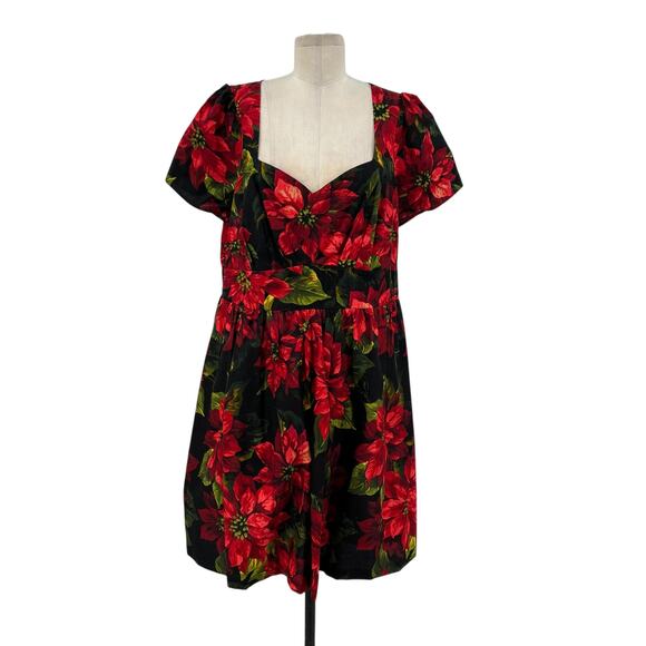 Modcloth Dresses & Skirts - ModCloth Only in Merry Tales Dress Holiday Floral Print Black Red Plus Size 1X